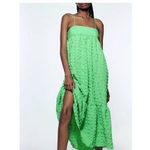 Zara Vibrant Green Textured Maxi Dress